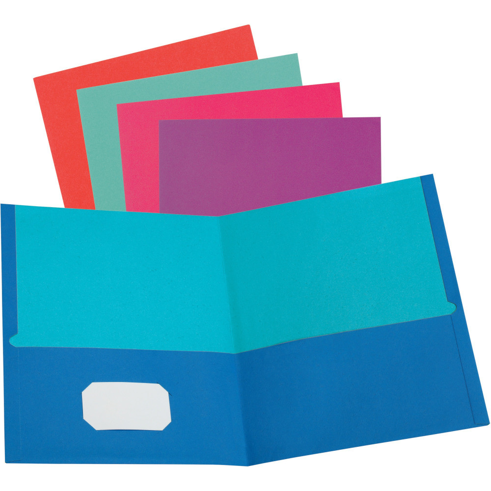 TOPS BRANDS Oxford 52074  Letter Recycled Pocket Folder - 8 1/2in x 11in - 100 Sheet Capacity - 2 Pocket(s) - Assorted - 10% Recycled - 50 / Box