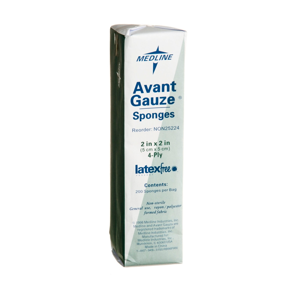 MEDLINE NON25224 Avant Deluxe Non-Sterile Gauze Sponges, 2in x 2in, White, Case Of 8,000