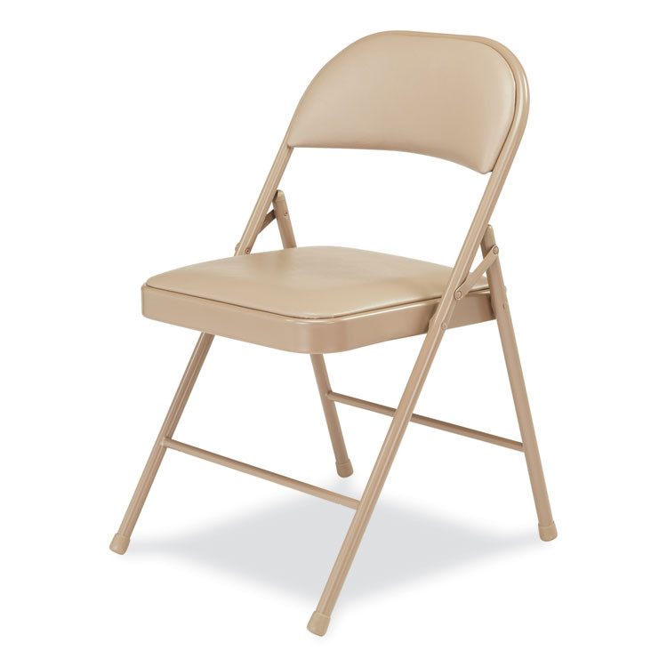 NATIONAL PUBLIC SEATING BASICS by NPS® 951 950 Series Vinyl Padded Steel Folding Chair, Supports Up to 250 lb, 17.75" Seat Height, Beige, 4/Carton