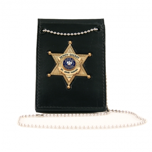 Boston Leather 450-4009 Neck Chain ID Holder With Recessed Badge, Fold Style