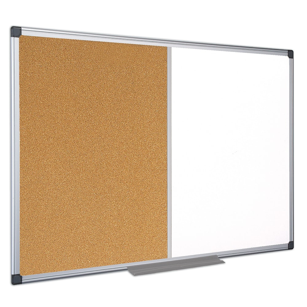 BI-SILQUE VISUAL COMM.PROD. XA0502170 MasterVision Cork/Non-Magnetic Melamine Dry-Erase Whiteboard Combination Board, 36in x 48in, Silver Aluminum Frame