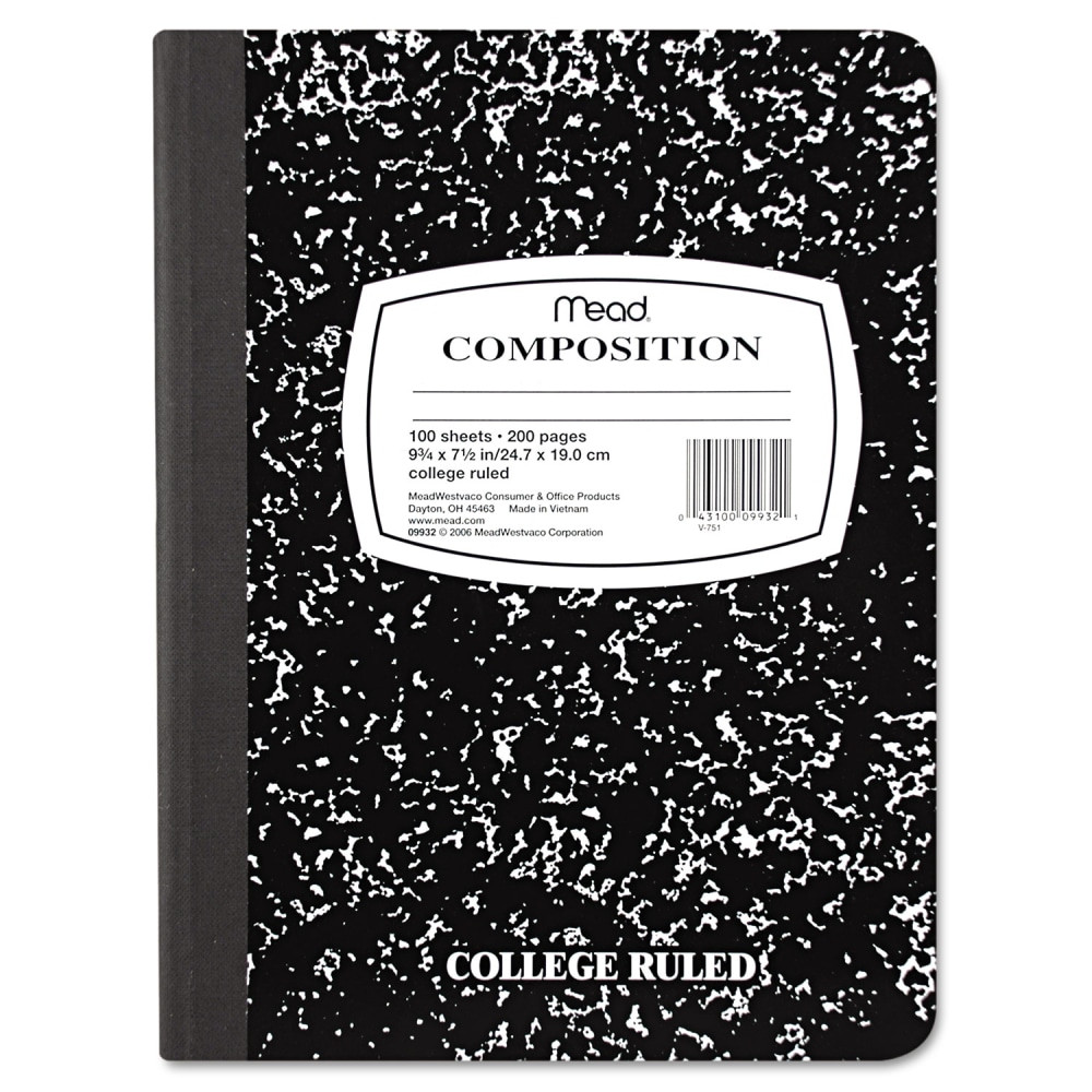 ACCO BRANDS USA, LLC 09932 Mead Composition Book, 7-1/2in x 9-3/4in, 100 Sheets, Black Marble