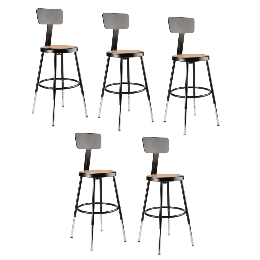 OKLAHOMA SOUND CORPORATION 6218HB-10/5 National Public Seating Adjustable Hardboard Stools With Backs, 19in-27inH, Black, Set of 5