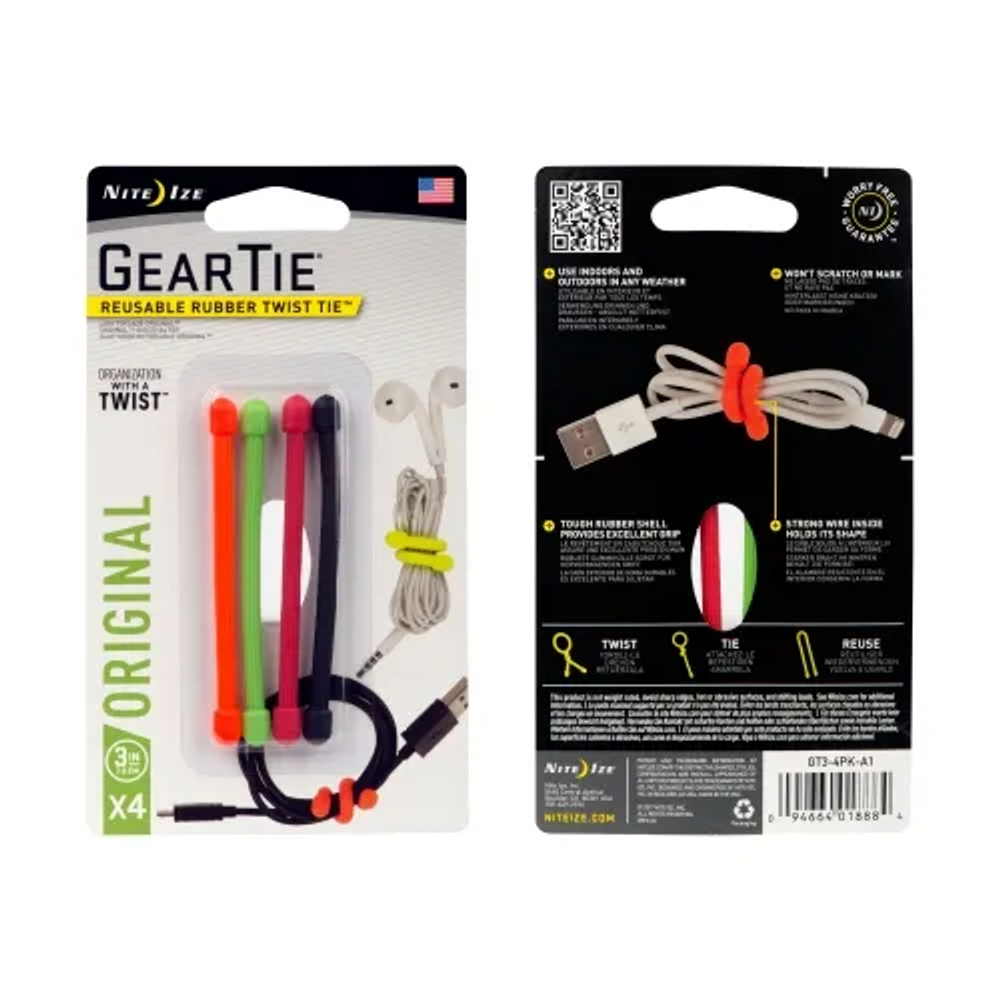 Nite-Ize GT3-4PK-A1 Gear Tie Reusable Rubber Twist Tie