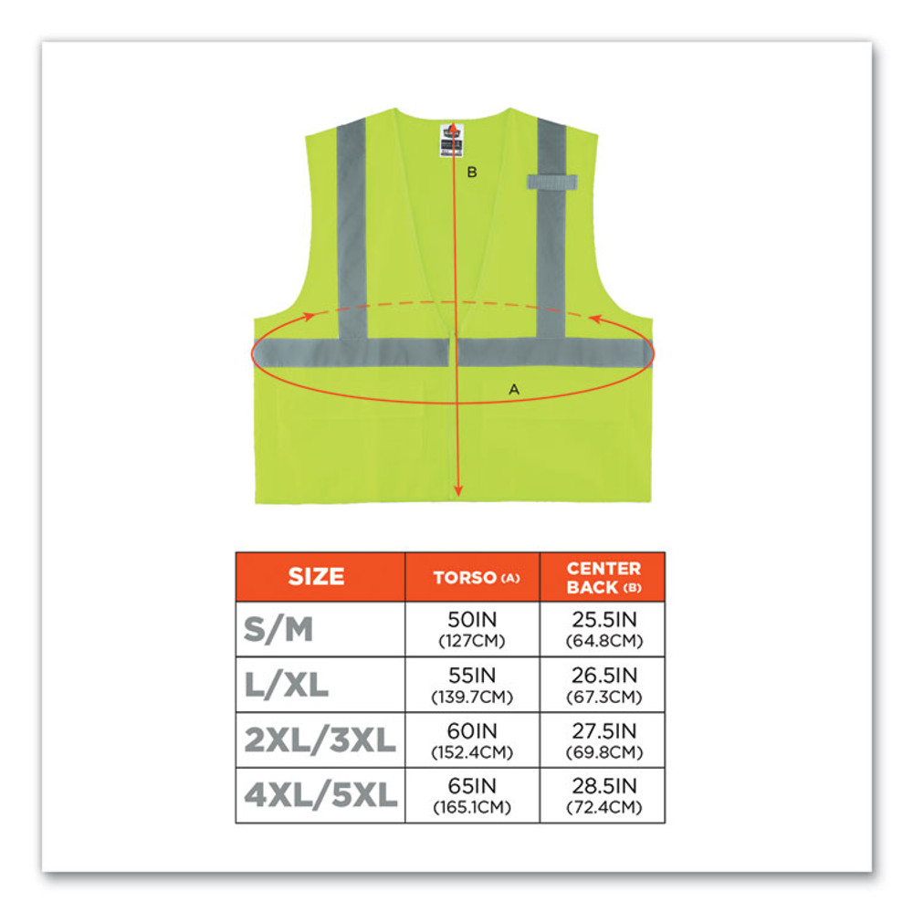 TENACIOUS HOLDINGS, INC. ergodyne® 21165 GloWear 8225Z Class 2 Standard Solid Vest, Polyester, Lime, Large/X-Large