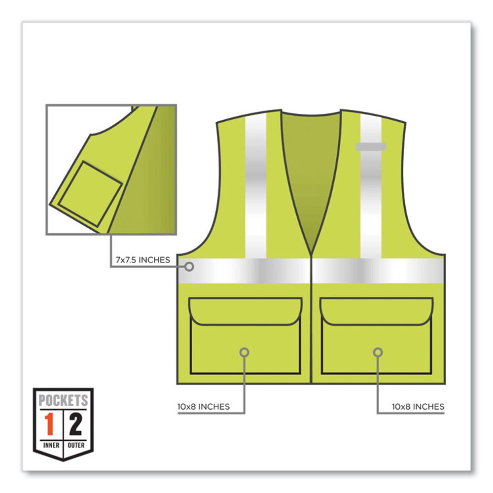 TENACIOUS HOLDINGS, INC. ergodyne® 21165 GloWear 8225Z Class 2 Standard Solid Vest, Polyester, Lime, Large/X-Large