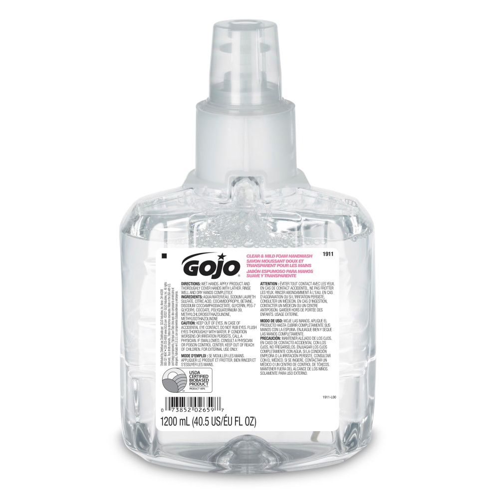 GOJO INDUSTRIES INC 1911-02 GOJO Clear & Mild Foam Hand Wash Soap, Unscented, 40.5 Oz Refill