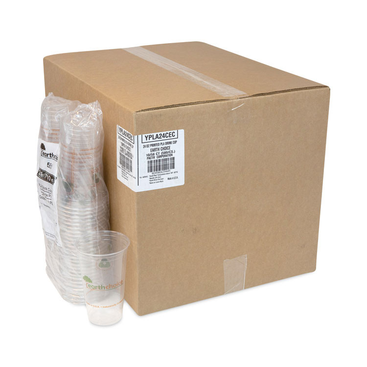 PACTIV EVERGREEN CORPORATION YPLA24CEC EarthChoice Compostable Cold Cup, 24 oz, Plastic, Clear/Printed, 580/Carton