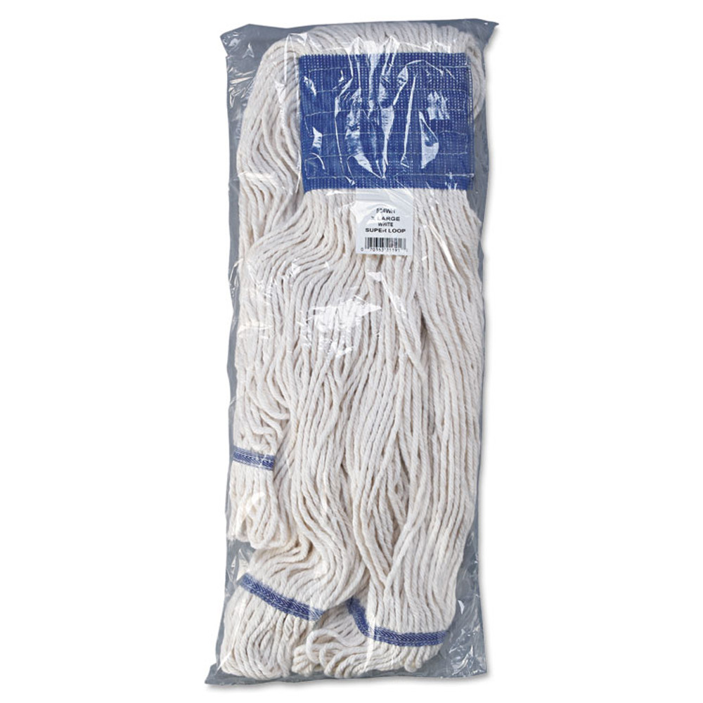 BOARDWALK 504WH Super Loop Wet Mop Head, Cotton/Synthetic Fiber, 5" Headband, X-Large Size, White, 12/Carton