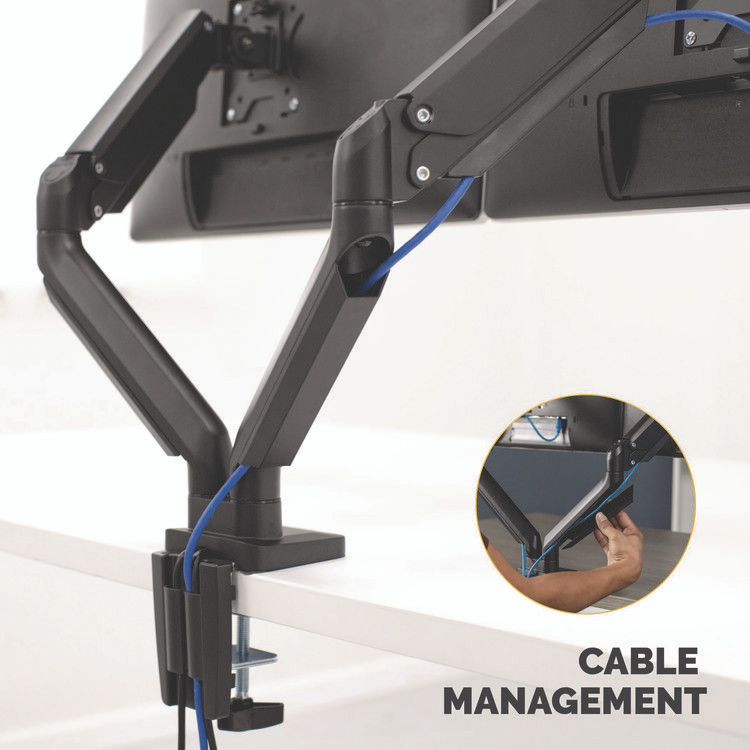 FELLOWES MFG. CO. 8042501 Platinum Series Dual Monitor Arm for 40" Monitors, 360 deg Rotation, +/-45 deg Tilt, 360 deg Pan, Black, Supports 17.6 lb/Arm