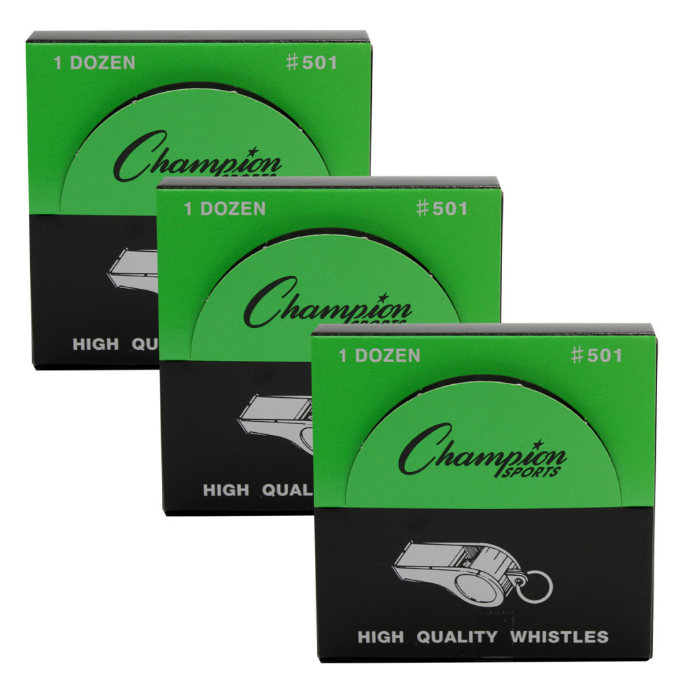 Use this whistle to grab students attention in gym class or on the playground  Metal material is durable to withstand heavy use.  Metal ring lets you attach the whistle to a lanyard (not included).  Each pack includes 12 whistles. Sold as 3 packs for a total of 36 whistles.