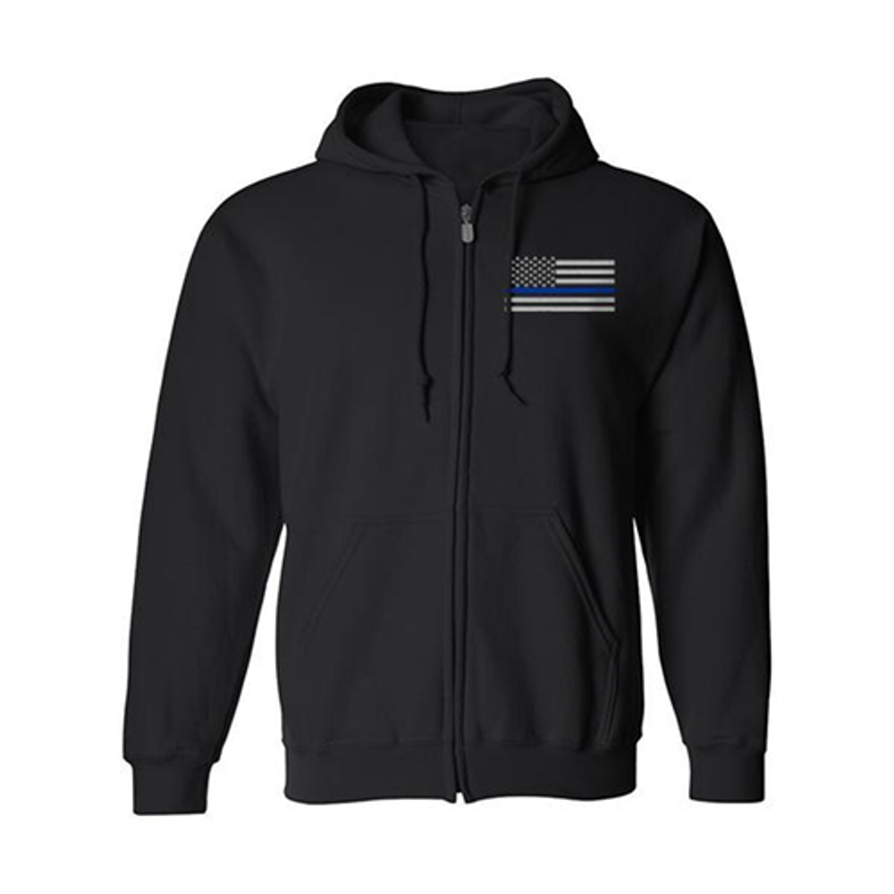 Thin Blue Line TBLH-ZIP-BLACK-XL Full Zip - Thin Blue Line American Flag - Unisex