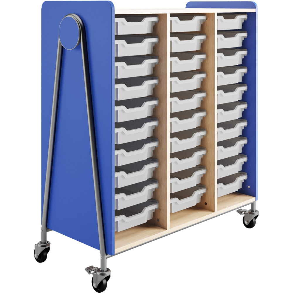 SAFCO PRODUCTS CO 3930SBU Safco Whiffle Triple-Column 30-Drawer Rolling Storage Cart, 48inH x 43-1/4inW x 19-3/4inD, Spectrum Blue