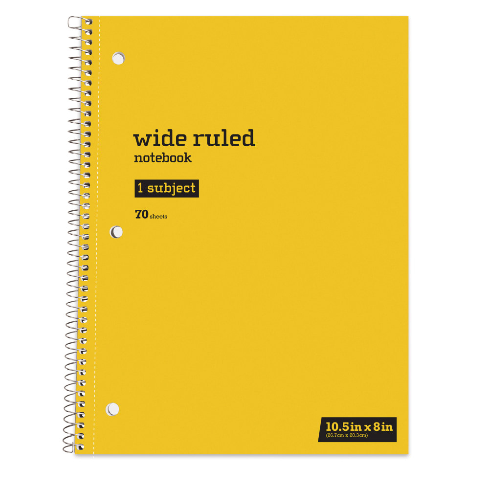 DonT miss an important memo at the office or in the classroom. This spiral notebook features plenty of lined pages to help you organize thoughts or just kick back and start work on a creative writing piece.  3-hole punched to fit into most standard binders.  Wide ruled, lined pages help you keep notes in order.  Acid-free sheets stand up to fading.  Perforated to let you hand in assignments.  Spiral binding for quick page flipping.  Chipboard backing makes the pages easy to write on.  Just Basics spiral notebook is wide ruled with 140 pages (70 sheets).
