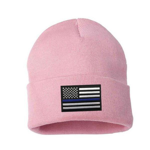 Thin Blue Line BEANIE-TBL-PINK Thin Blue Line Flag Embroidered Beanie