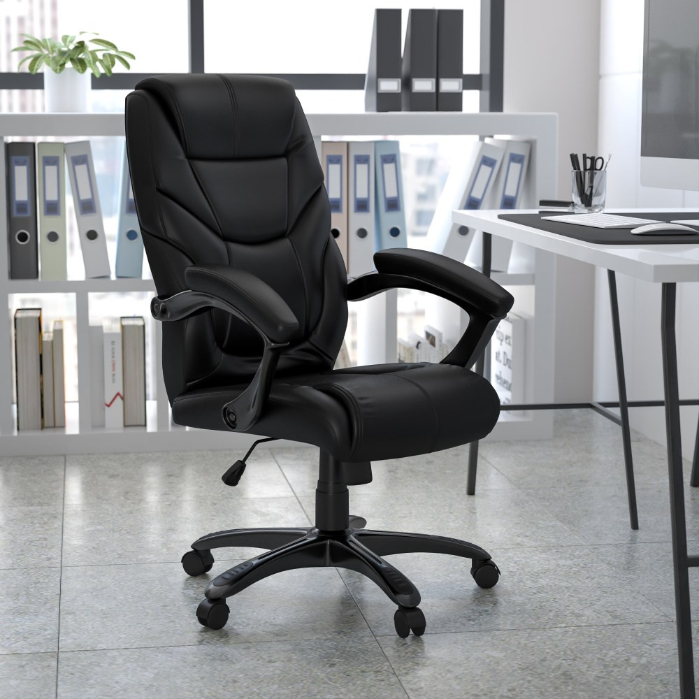 FLASH FURNITURE GO-724H-BK-LEA-GG  Overstuffed Ergonomic LeatherSoft Faux Leather High-Back Swivel Chair, Black