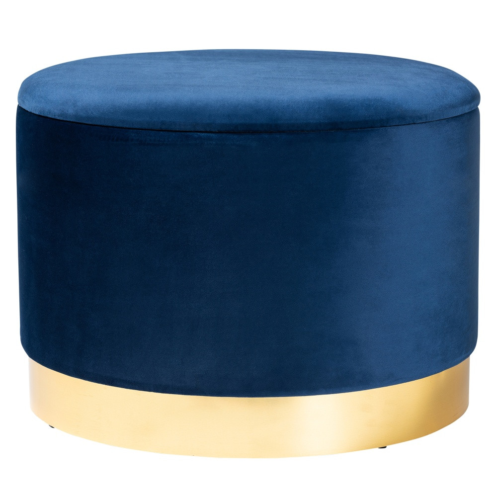WHOLESALE INTERIORS, INC. Baxton Studio 2721-10279  Glam And Luxe Velvet Upholstered Storage Ottoman, Navy Blue/Gold