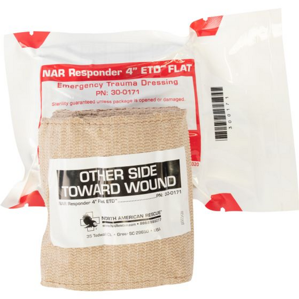 North American Rescue 30-0171 Responder Emergency Trauma Dressing - 4'' Flat