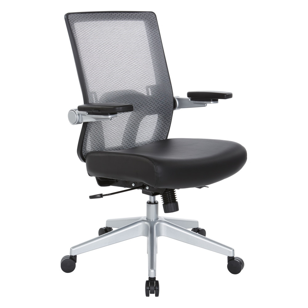 OFFICE STAR PRODUCTS 867-E36N64R Office Star Space Seating 867 Series Ergonomic Mesh/Bonded Leather Mid-Back Chair, Black/Silver