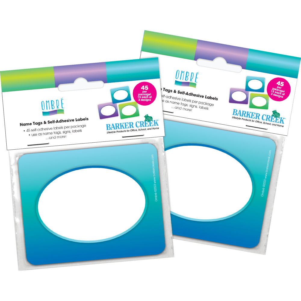BARKER CREEK PUBLISHING, INC. 4365 Barker Creek Self-Adhesive Name Tags, 2-3/4in x 3-1/2in, Ombre, 45 Name Tags Per Pack, Case Of 2 Packs
