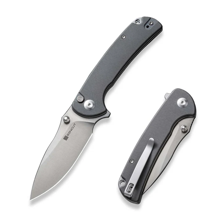 SENCUT S23032-2 Pulsewave Flipper/Thumb Stud Folding Knife 3.45"" Satin 9Cr18MoV Drop Point Plain Edge Blade, Gray G10 Handle