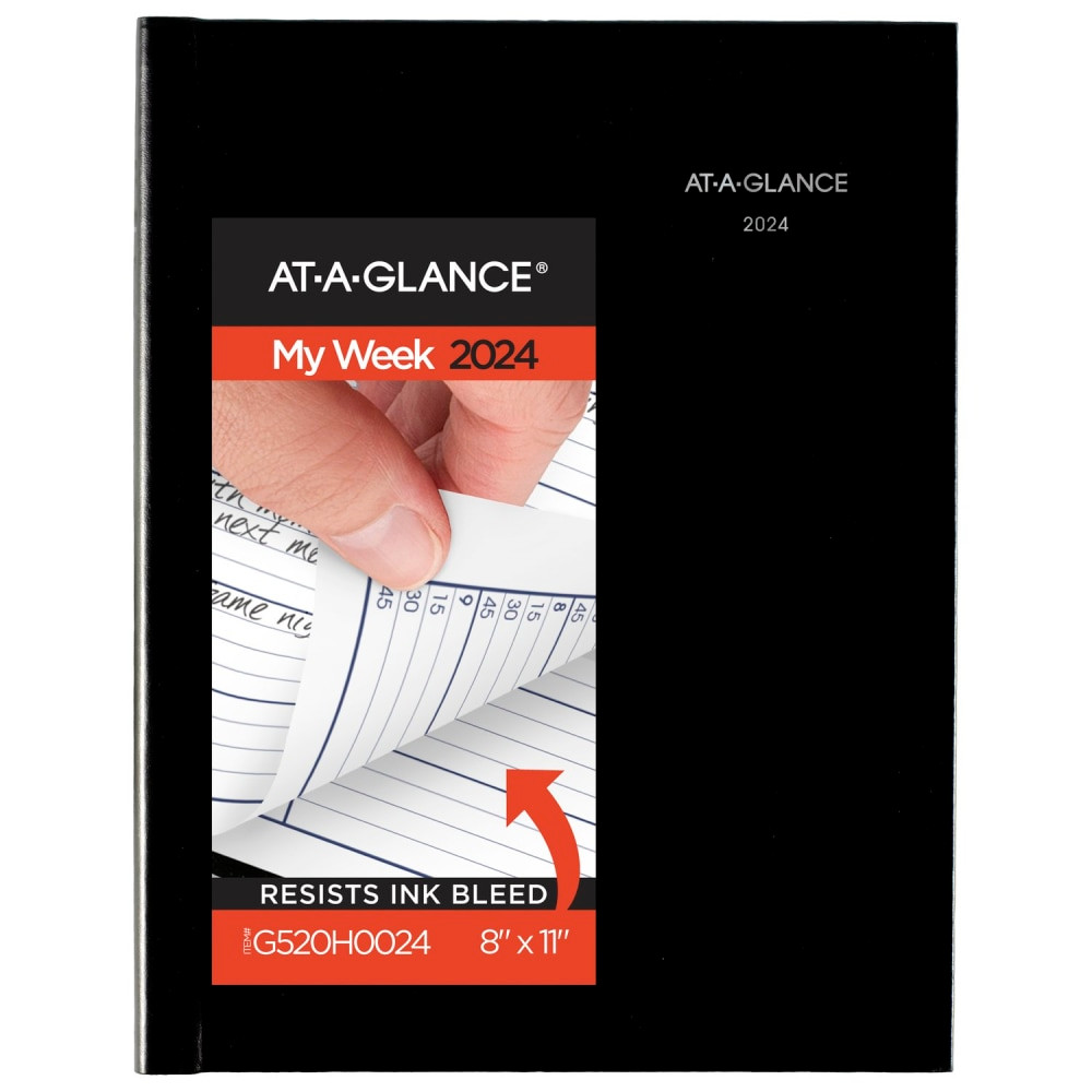 ACCO BRANDS USA, LLC AT-A-GLANCE G520H0024 2024 AT-A-GLANCE DayMinder Premiere Weekly Appointment Book Planner, 8in x 11in, Black, January To December 2024, G520H00