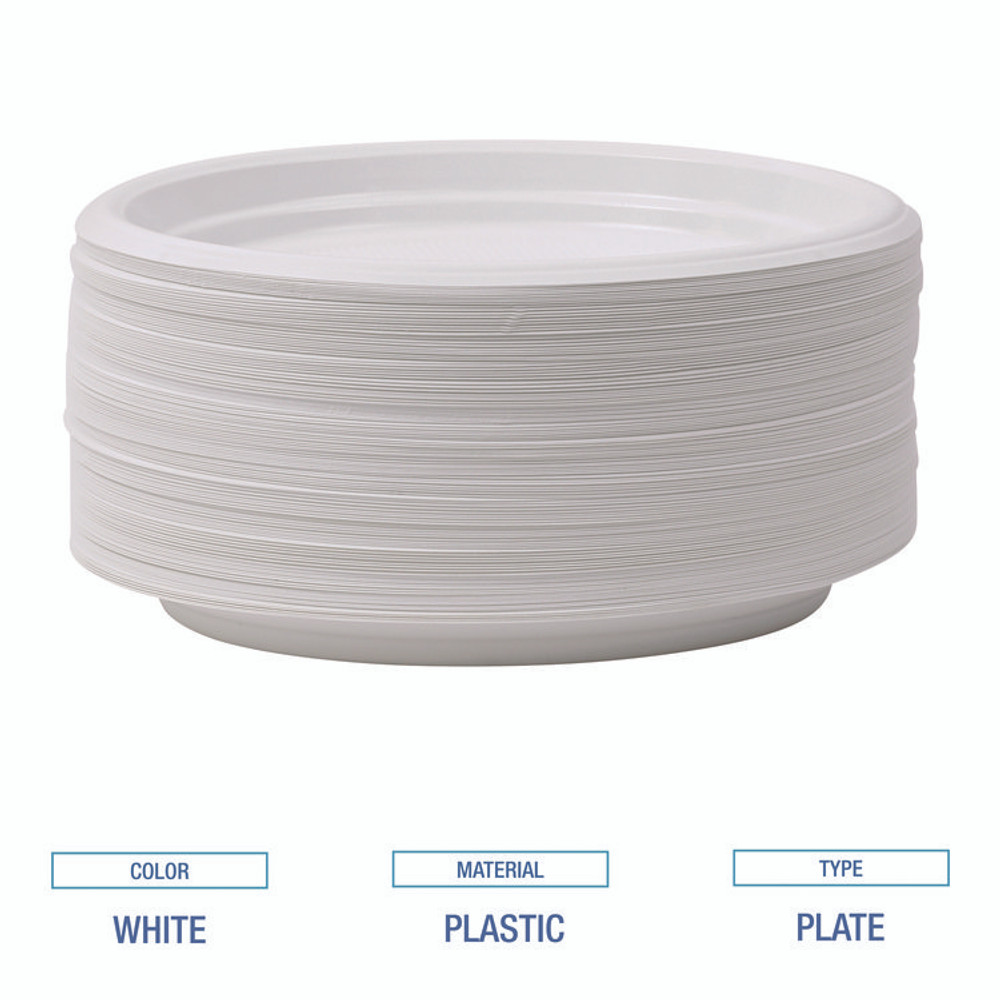 BOARDWALK PLTHIPS9WH Hi-Impact Plastic Dinnerware, Plate, 9" dia, White, 500/Carton