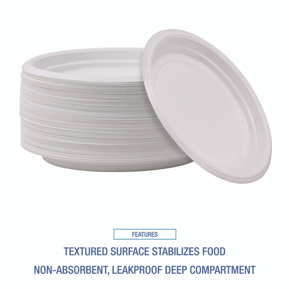 BOARDWALK PLTHIPS9WH Hi-Impact Plastic Dinnerware, Plate, 9" dia, White, 500/Carton