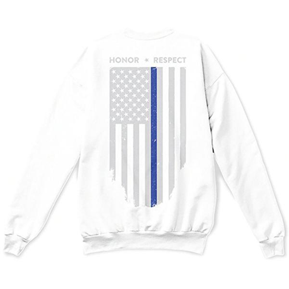 Thin Blue Line TBL-CREW-WHITE-M Thin Blue Line Crew Neck Sweatshirt
