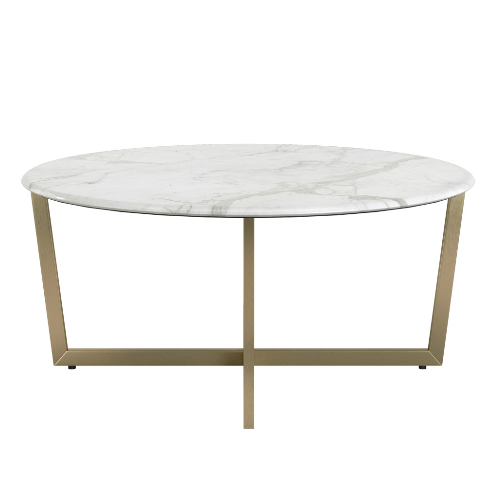 EURO STYLE, INC. 90359WHTMG Eurostyle Llona Round Coffee Table, 15-4/5inH x 36inW x 36inD, Matte Gold/White Marble