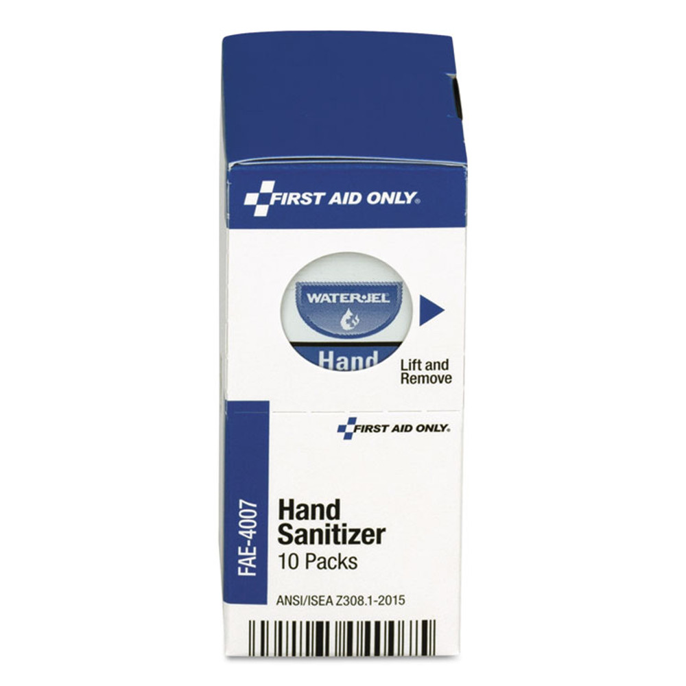 FIRST AID ONLY, INC. FAE4007 Gel Hand Sanitizer Packets for SmartCompliance First Aid Kits, 0.9 g, Clean Scent, 10/Box