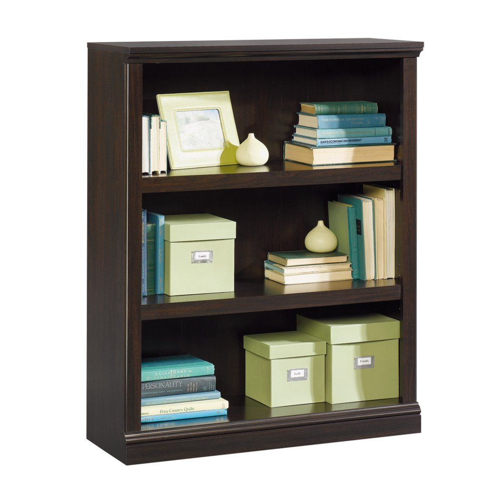 Organize your books, files or records or display your favorite china, collectibles or photos on this sturdy, attractive Sauder Select bookcase. The simple, chunky design fits well with any interior, adding handy storage to living and dining rooms, offices or hallways.  Constructed from engineered wood, this bookcase is durable and stable, holding strong to display your books, collectibles and photos for years to come.  Fixed shelves mean no wobbling or shifting, just solid storage.  Weight capacity per shelf tested for 35 lb.