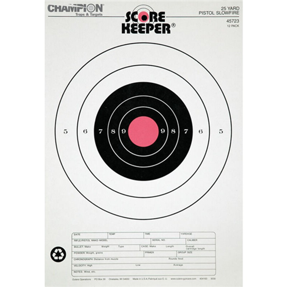 Champion Targets 45753 Champion Targets 45753 Score Keeper Fluorescent Orange & Black Bullseye Target, 25 Yard Pistol Slow Fire, 100 Pack