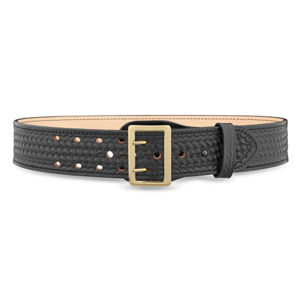 Dutyman 1021-48-9002 2-1/4"" Basketweave Leather Sam Brown 2 Row Stitch Duty Belt with Gold Buckle