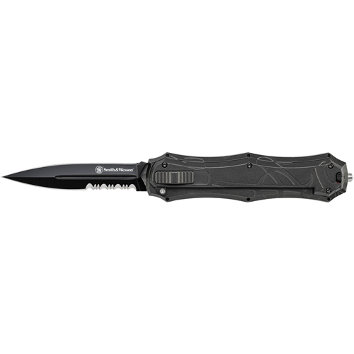 Smith & Wesson SWOTF9BS OTF Assist, Finger Actuator, Black 40% Serrated Spear Point Blade AUS-8. No Ship CA, NY, MA