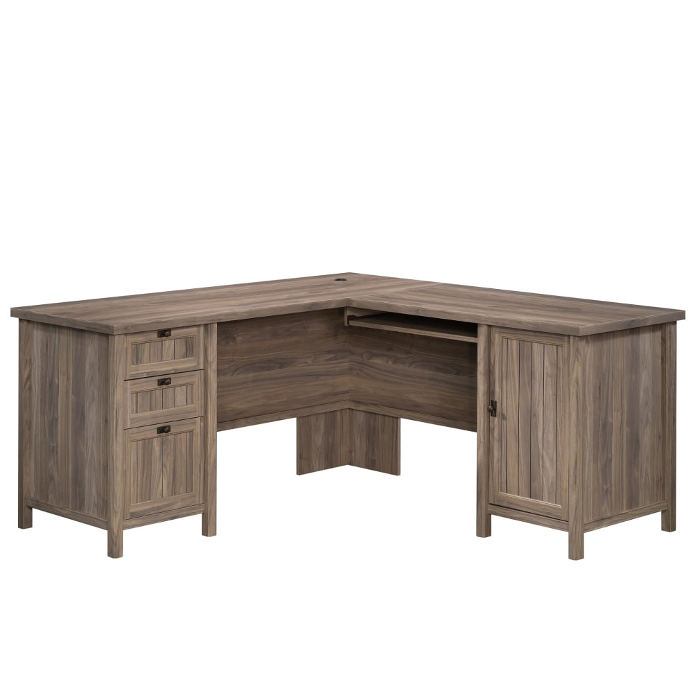 SAUDER WOODWORKING CO. Sauder 428728  Costa 66inW L-Shaped Computer Desk, Washed Walnut