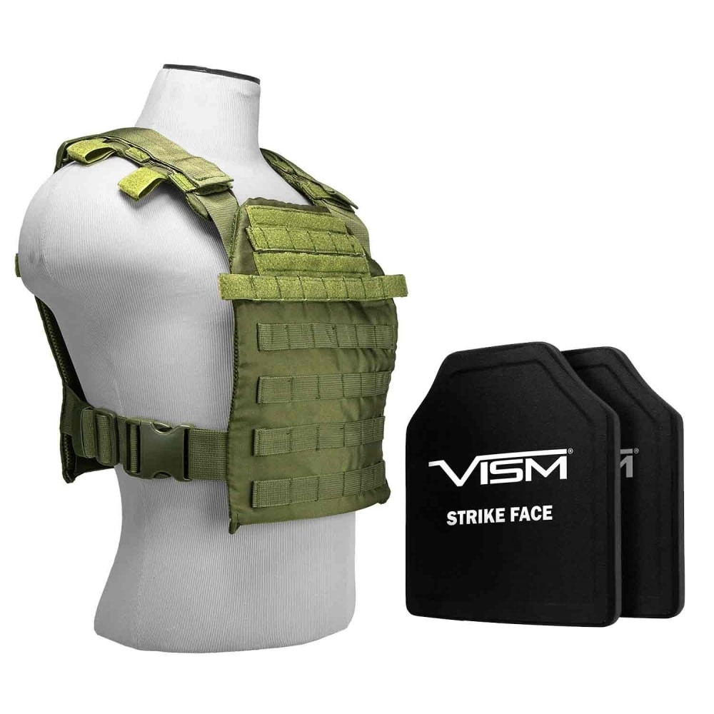 NcSTAR BPLCVPCFL2995G-A Fast Plate Carrier w/11''X14'' Level III+ PE STR's Cut 2X Hard Balllistic Plates