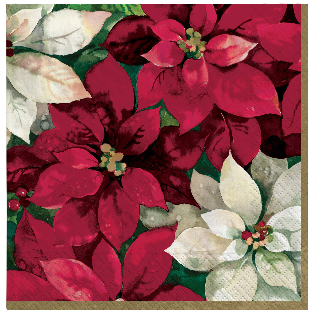 AMSCAN 712710  Christmas Poinsettia 2-Ply Lunch Napkins, 6-1/2in X 6-1/2in, Red, Pack Of 250 Napkins