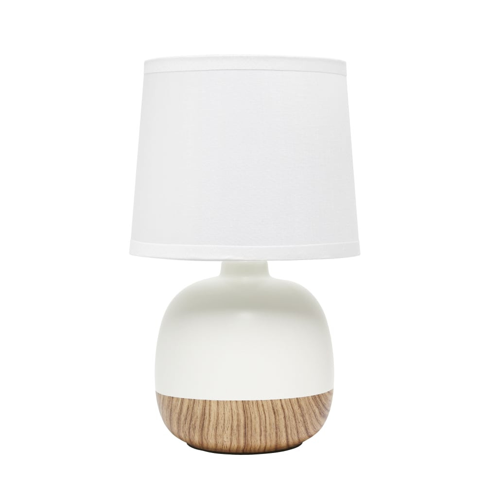 ALL THE RAGES INC LT2078-LWW Simple Designs Petite Mid-Century Table Lamp, 12inH, White Shade/Light Wood/Off-White Base