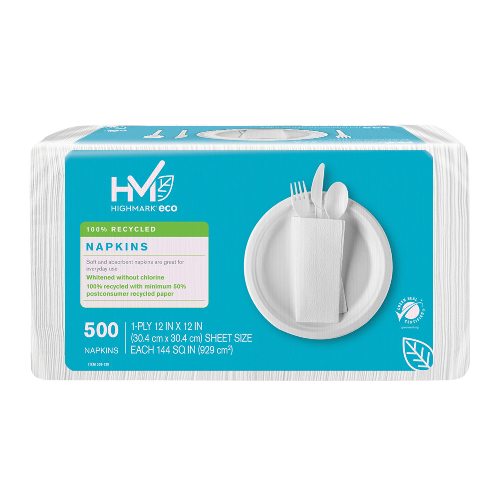 OFFICE DEPOT 11596 Highmark ECO Napkins, 12in x 12in, 100% Recycled, White, Pack Of 500