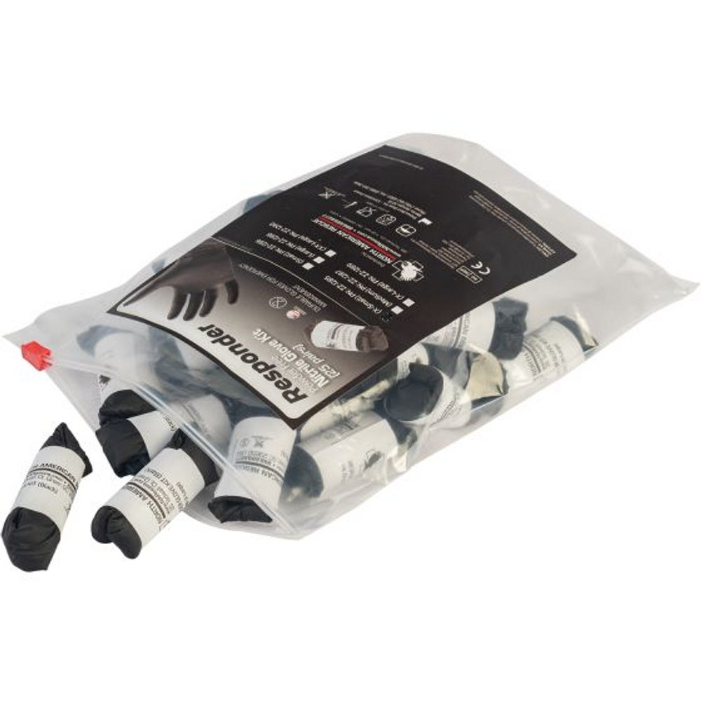 North American Rescue ZZ-1285 Responder Black Nitrile Gloves - Pack of 25