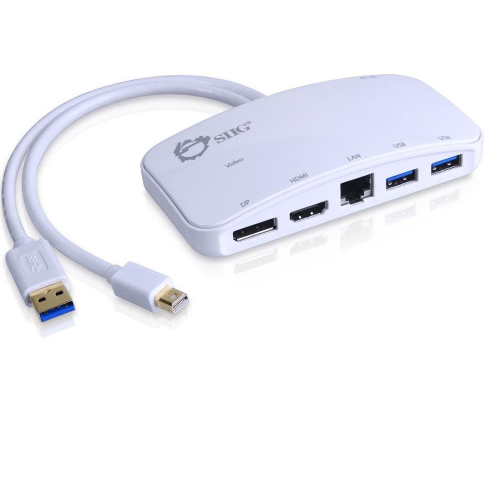 SIIG, INC. SIIG JU-H30212-S1  Mini-DP Video Dock with USB 3.0 LAN Hub - White - for Notebook/Tablet PC - USB 3.0 - 3 x USB Ports - 3 x USB 3.0 - Network (RJ-45) - HDMI - DisplayPort - Mini DisplayPort - Wired