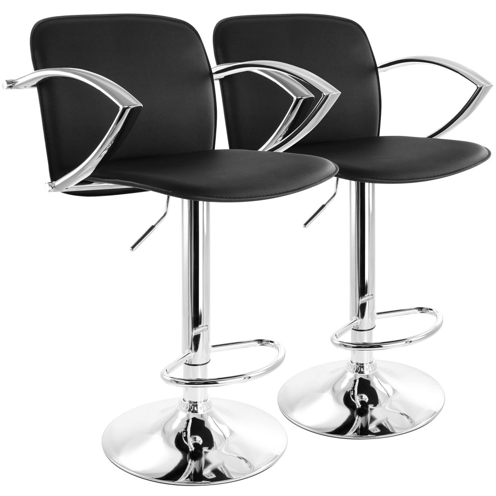 MEGAGOODS, INC. Elama 995116748M  Adjustable Faux Leather Bar Stools, Black/Chrome, Set Of 2 Stools