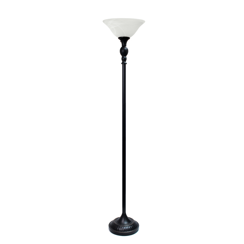 ALL THE RAGES INC LF2001-RBW Elegant Designs 1-Light Torchiere Floor Lamp, 71inH, Restoration Bronze/Marbleized White