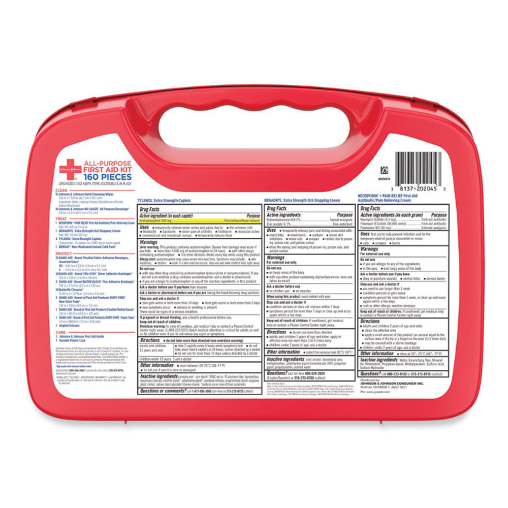 JOHNSON & JOHNSON Red Cross® 202045 All-Purpose First Aid Kit, 160 Pieces, Plastic Case