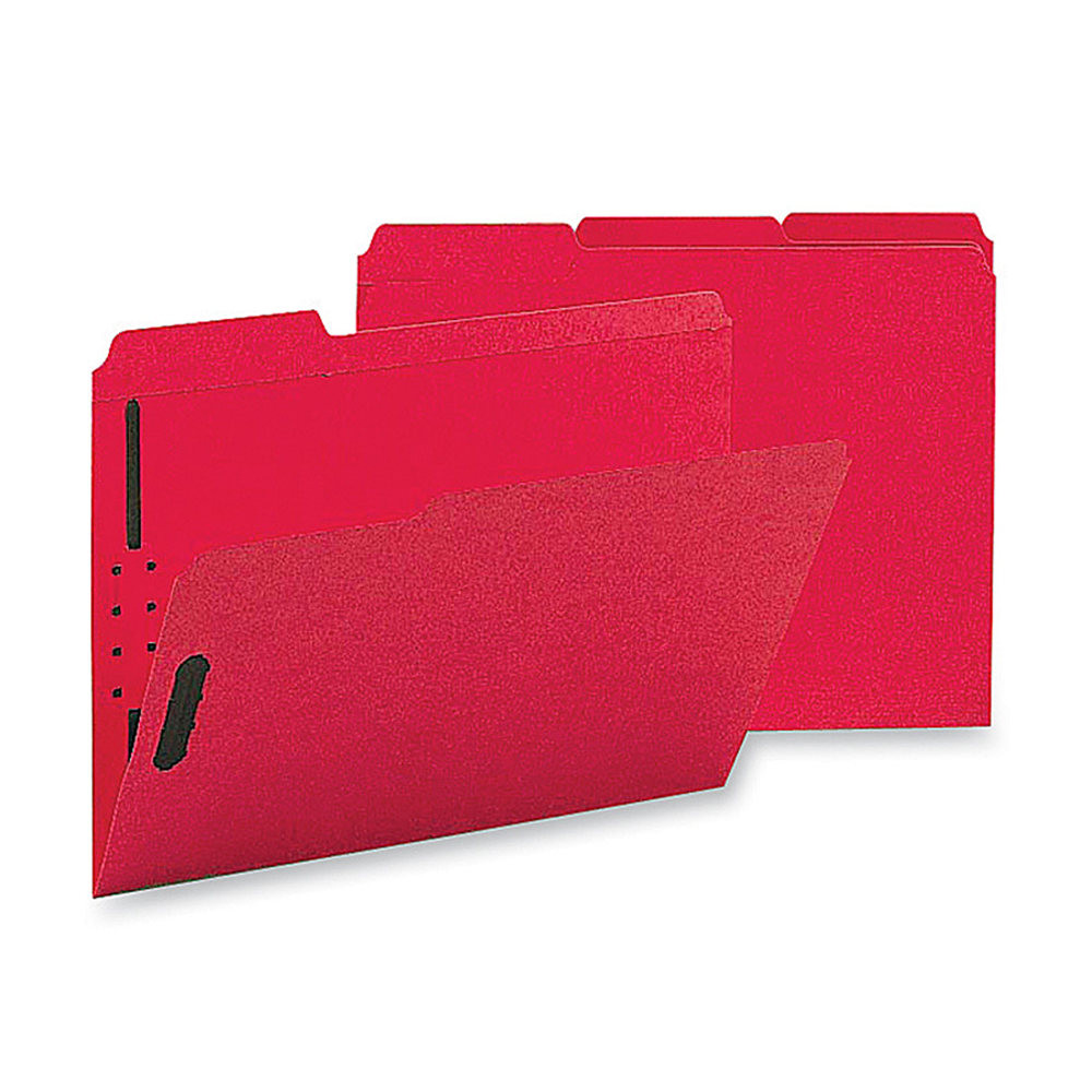 BUSINESS SOURCE Sparco 17269  Color Fastener Folders With 2-Ply Tabs, Letter Size, Red, Box Of 50
