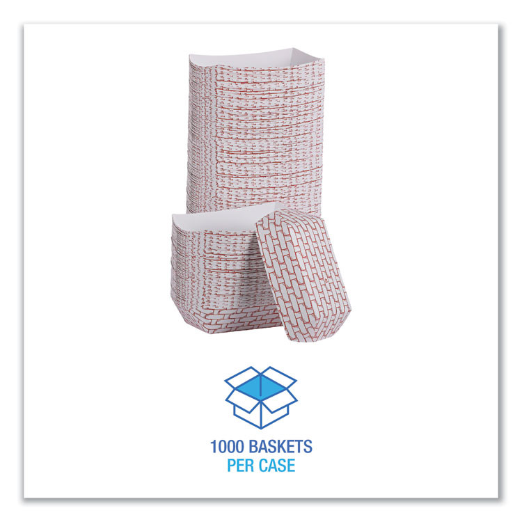 BOARDWALK 30LAG040 Paper Food Baskets, 6 oz Capacity, 3.78 x 4.3 x 1.08, Red/White, 1,000/Carton
