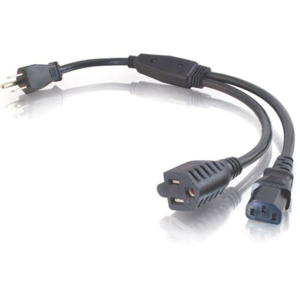 LASTAR INC. 29810 C2G 1.5ft 16 AWG 1-to-2 Power Cord Splitter (NEMA 5-15P to 1 NEMA 5-15 +1 IEC320C13) - 1.5ft