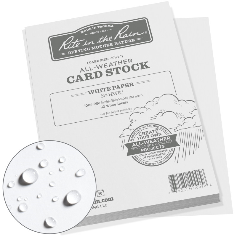 Rite in the Rain HW8511 All-Weather Card Stock Paper - 8.5 x 11 - 80 White Sheets