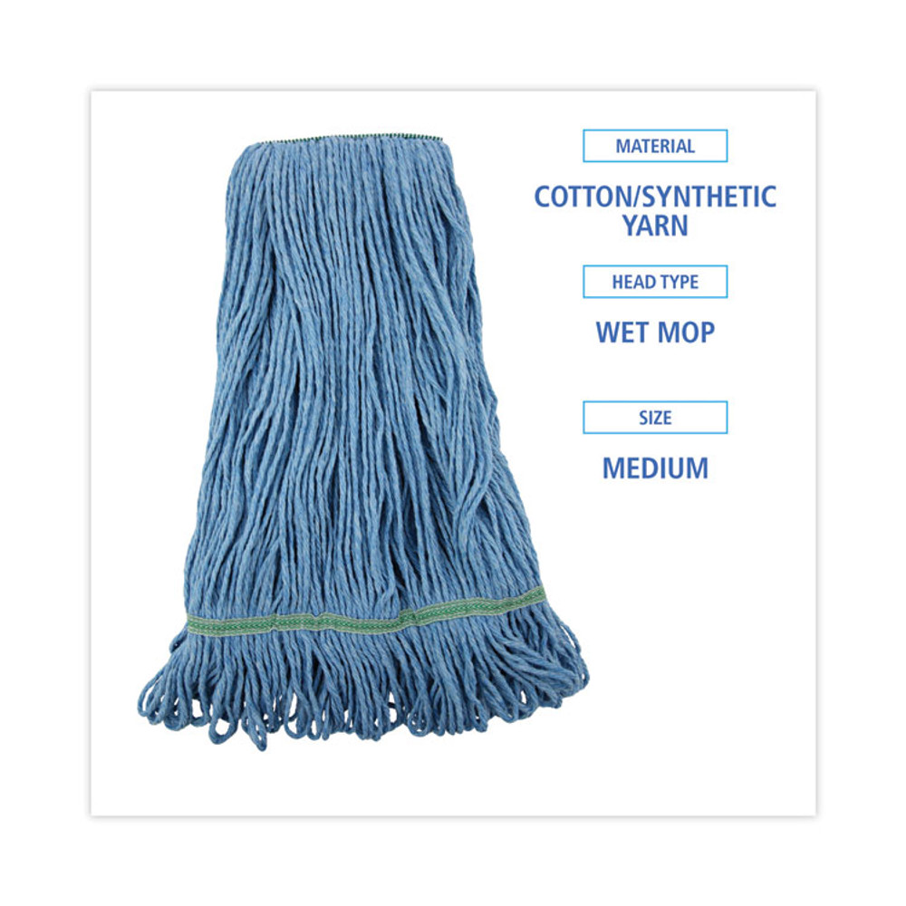 BOARDWALK 502BLNBCT Super Loop Wet Mop Head, Cotton/Synthetic Fiber, 1" Headband, Medium Size, Blue, 12/Carton